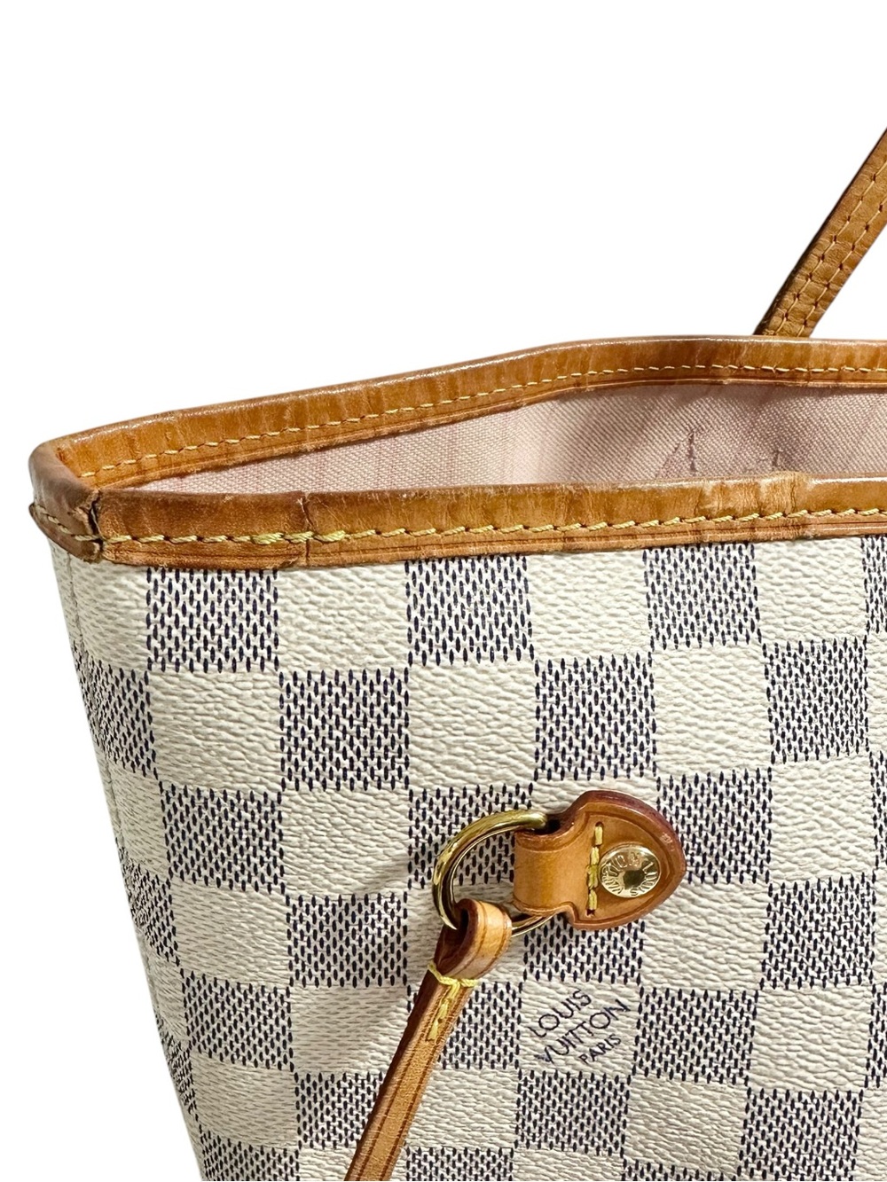 Louis Vuitton Damier Azur Pink & Vachetta MM Neverfull Tote Bag - Picture 12 of 16